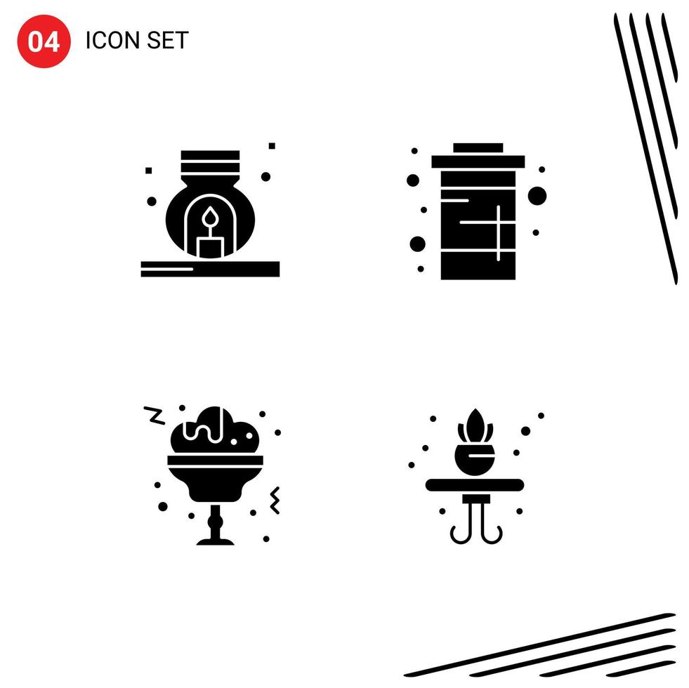 Pack of 4 Modern Solid Glyphs Signs and Symbols for Web Print Media such as burner wine spa drink drink Editable Vector Design Elements