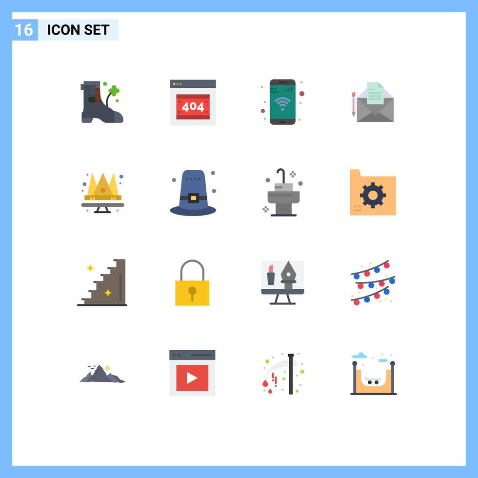 paquete de iconos de vector de stock de 16 signos y símbolos de línea para el mensaje de carta móvil de la corona del rey paquete editable de elementos creativos de diseño de vectores