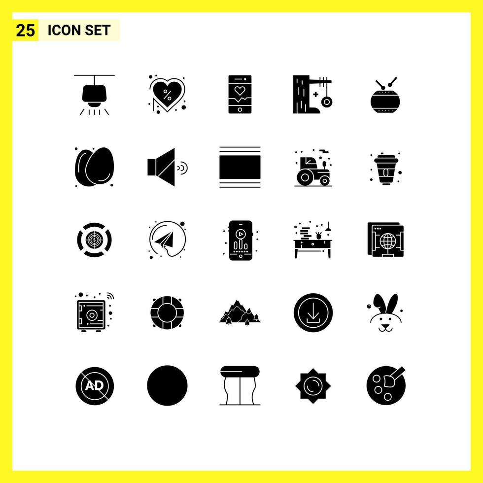 Group of 25 Modern Solid Glyphs Set for drum swing analysis summer holiday Editable Vector Design Elements