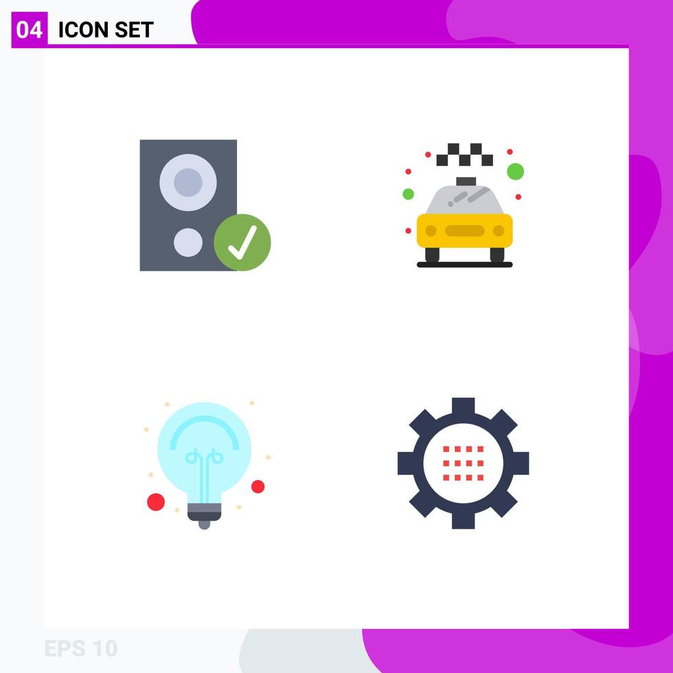 paquete de 4 iconos planos creativos de computadoras bombilla hardware taxi luz elementos de diseño vectorial editables vector