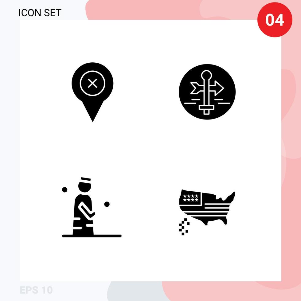 Mobile Interface Solid Glyph Set of 4 Pictograms of add islam map map muslim Editable Vector Design Elements