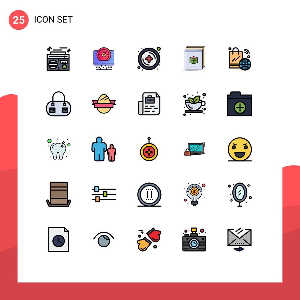 25 User Interface Filled line Flat Color Pack of modern Signs and Symbols of internet program add file app Editable Vector Design Elements