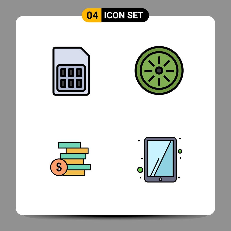 Modern Set of 4 Filledline Flat Colors Pictograph of card cash sim fruit money Editable Vector Design Elements