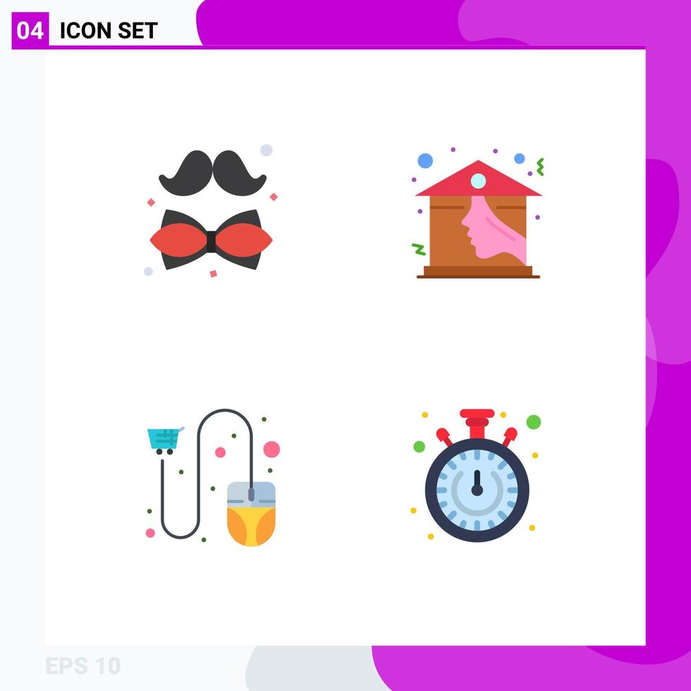 Set of 4 Modern UI Icons Symbols Signs for bow cart father house ecommerce Editable Vector Design Elements