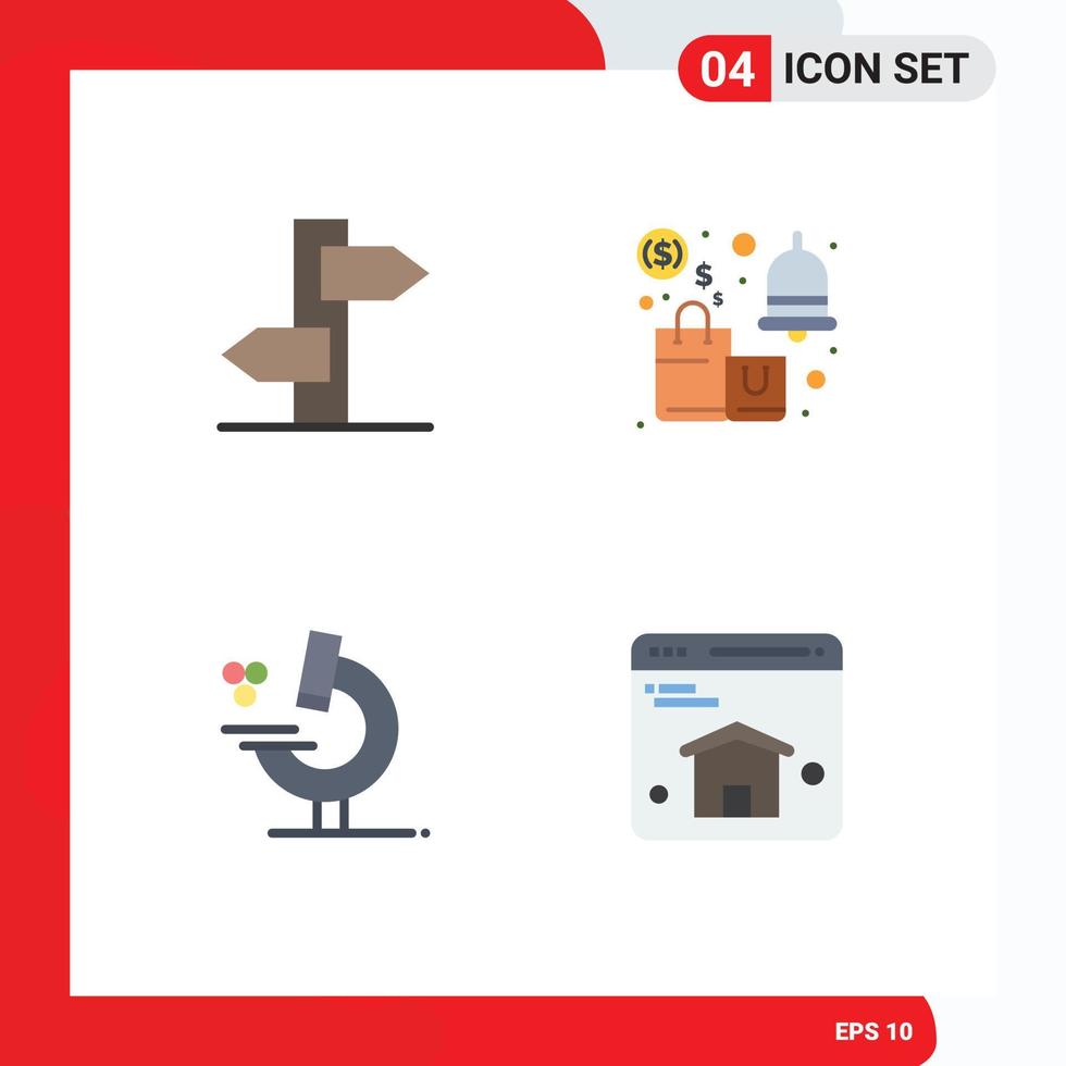Pack of 4 Modern Flat Icons Signs and Symbols for Web Print Media such as direction education signpost sale science Editable Vector Design Elements