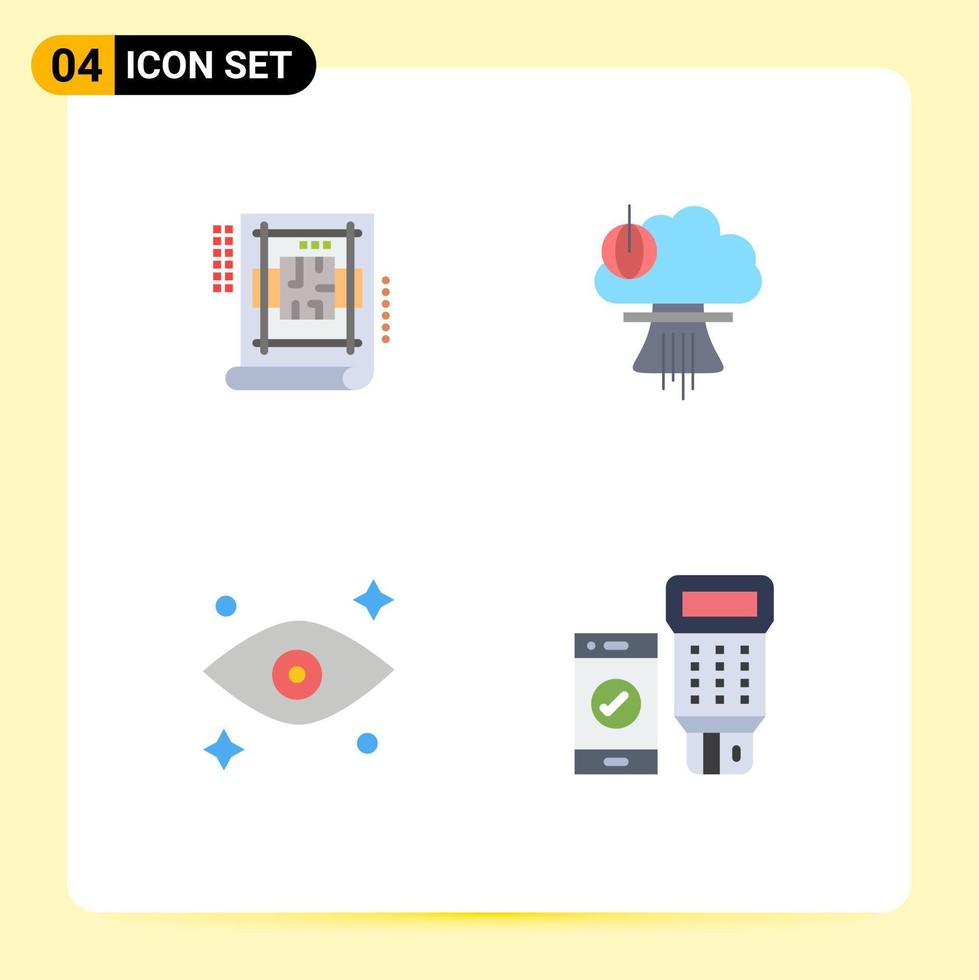 4 Universal Flat Icons Set for Web and Mobile Applications architecture eye blue print nuclear watching Editable Vector Design Elements