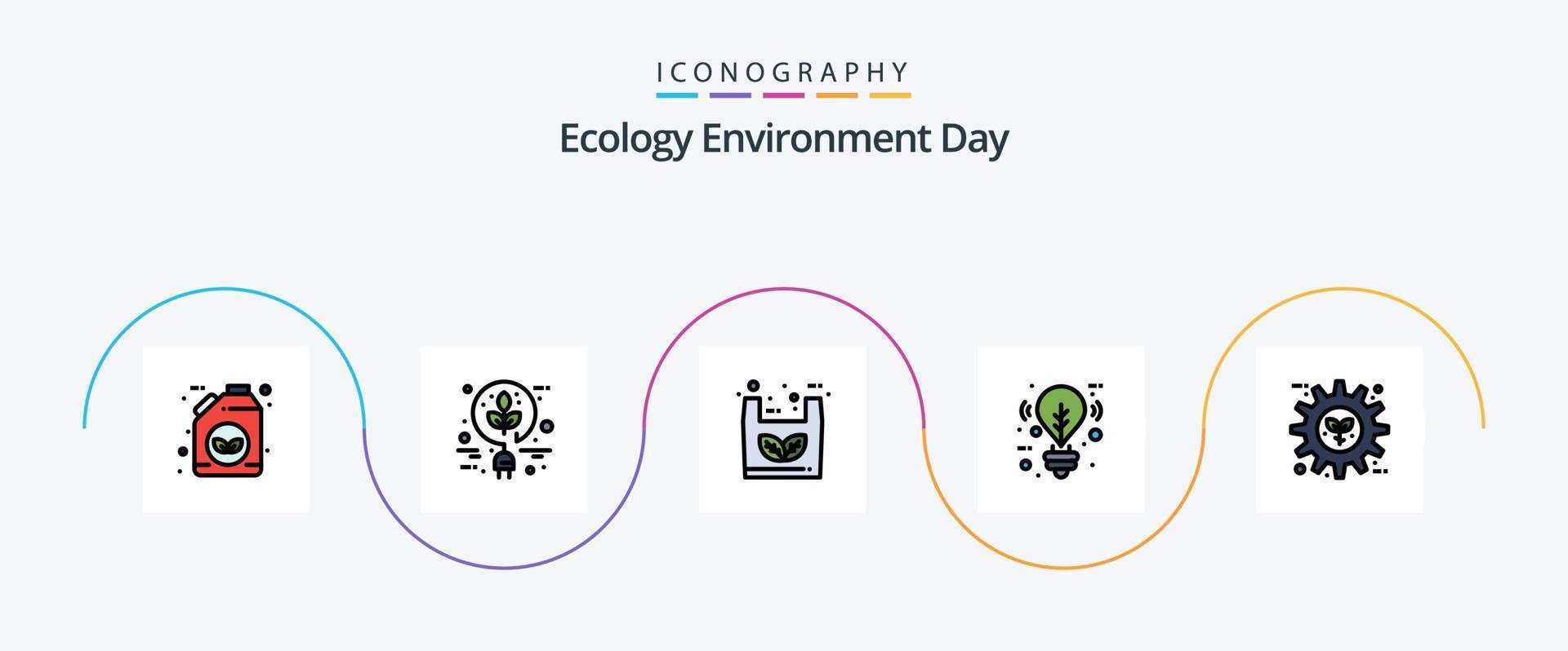 paquete de iconos de 5 planos llenos de línea ecológica que incluye energía. Encendiendo. bolso. ligero. bulbo vector