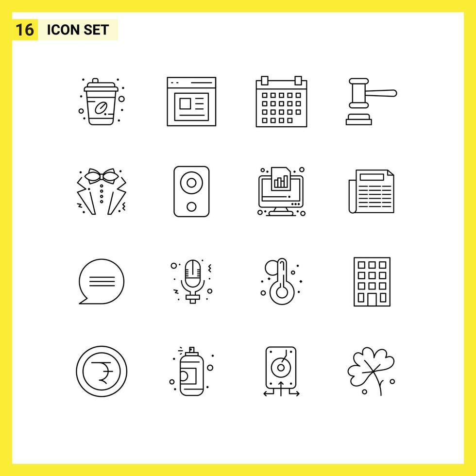 paquete de iconos de vector de stock de 16 signos y símbolos de línea para elementos de diseño de vector editables de subasta de martillo de calendario de orden de corazón