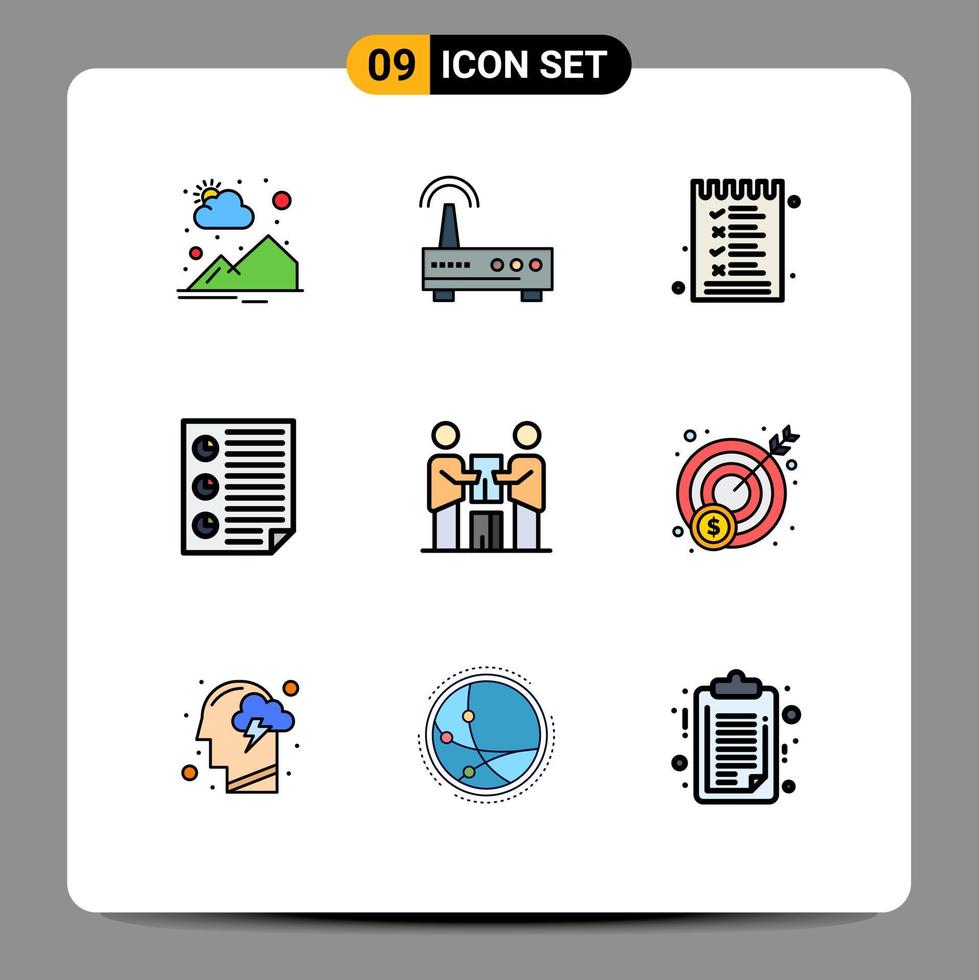 User Interface Pack of 9 Basic Filledline Flat Colors of business page food four data Editable Vector Design Elements