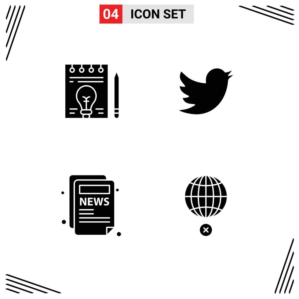 paquete de iconos de vector de stock de 4 signos y símbolos de línea para elementos de diseño de vector editables globales de pluma de noticias de negocios twitter