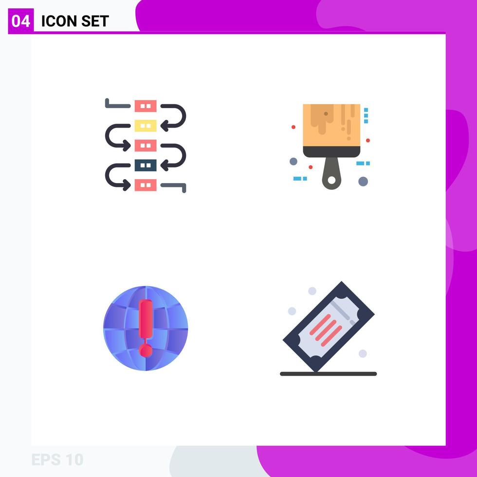 Group of 4 Flat Icons Signs and Symbols for music browser brush color cinema tickets Editable Vector Design Elements
