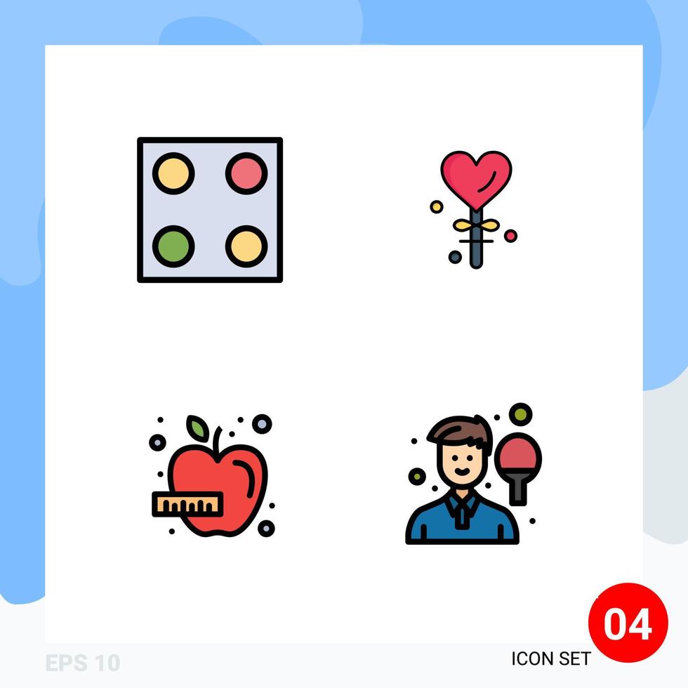 4 Universal Filledline Flat Colors Set for Web and Mobile Applications electro health heart valentine avatar Editable Vector Design Elements
