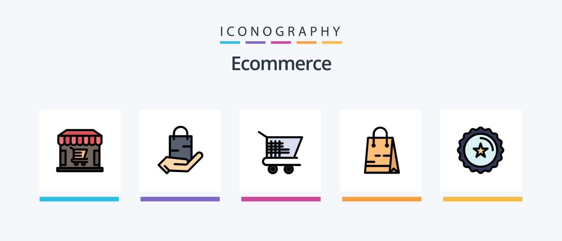 la línea de comercio electrónico llenó el paquete de 5 íconos, incluido en línea. compras. calculadora. comercio electrónico en línea. diseño de iconos creativos vector