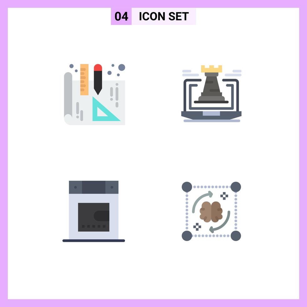 4 User Interface Flat Icon Pack of modern Signs and Symbols of blueprints bathroom tower strategy process Editable Vector Design Elements