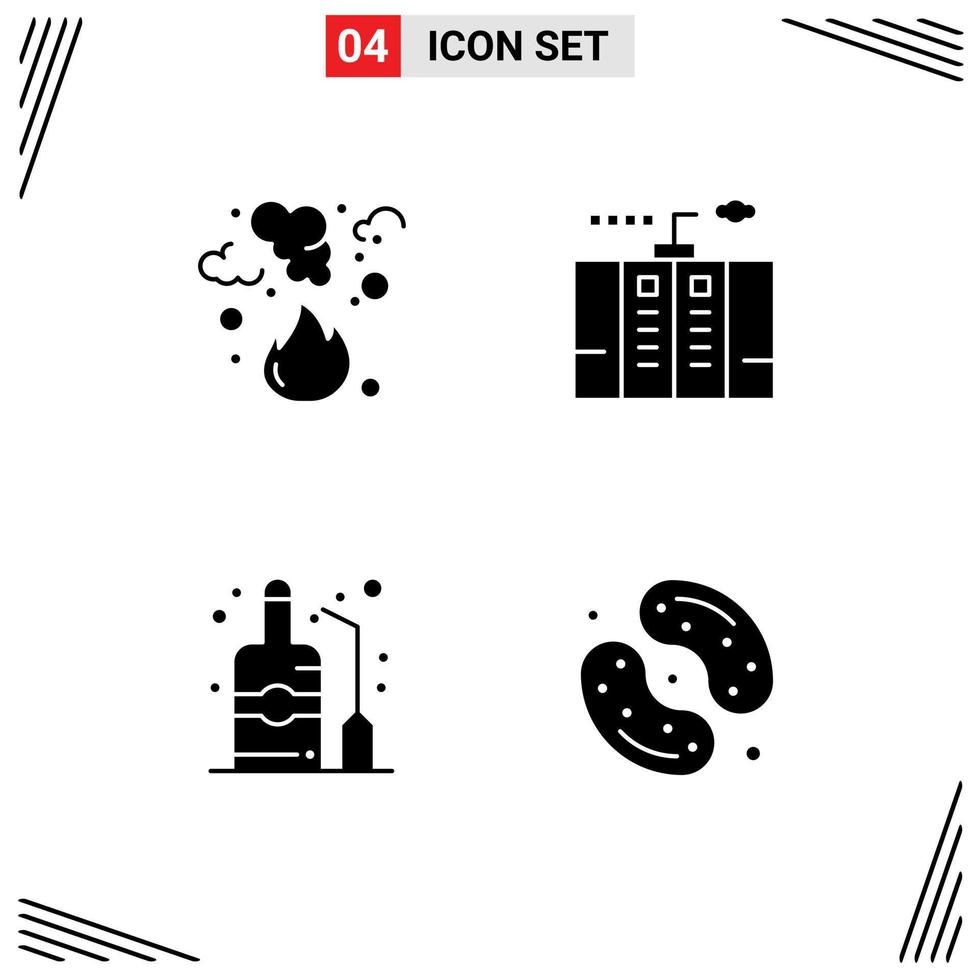 4 Creative Icons Modern Signs and Symbols of burn power pollution emergency alcohol Editable Vector Design Elements