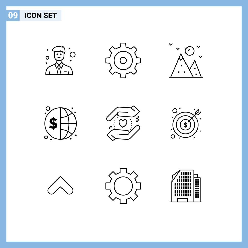 Pictogram Set of 9 Simple Outlines of banking safe mountain business money finance Editable Vector Design Elements