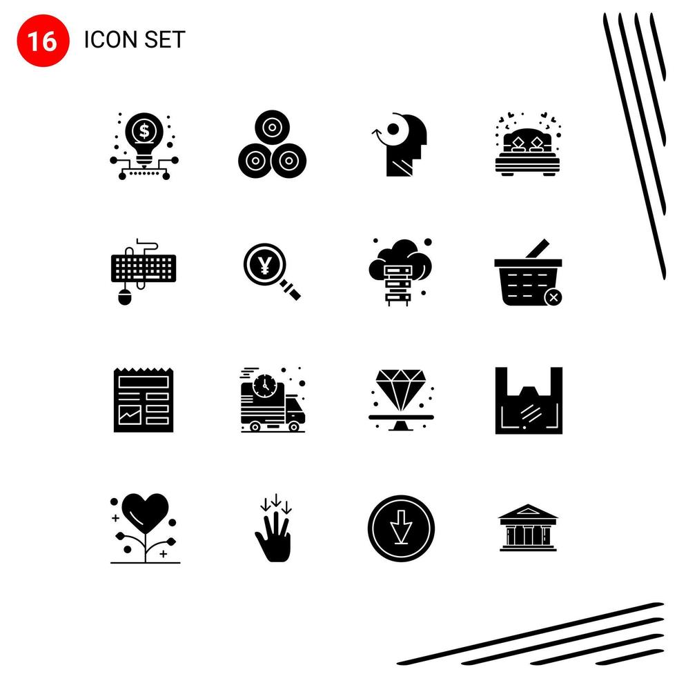 Set of 16 Vector Solid Glyphs on Grid for interface love bed rest clear love bed Editable Vector Design Elements