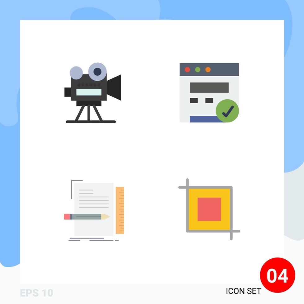 4 Thematic Vector Flat Icons and Editable Symbols of camera file video web script Editable Vector Design Elements