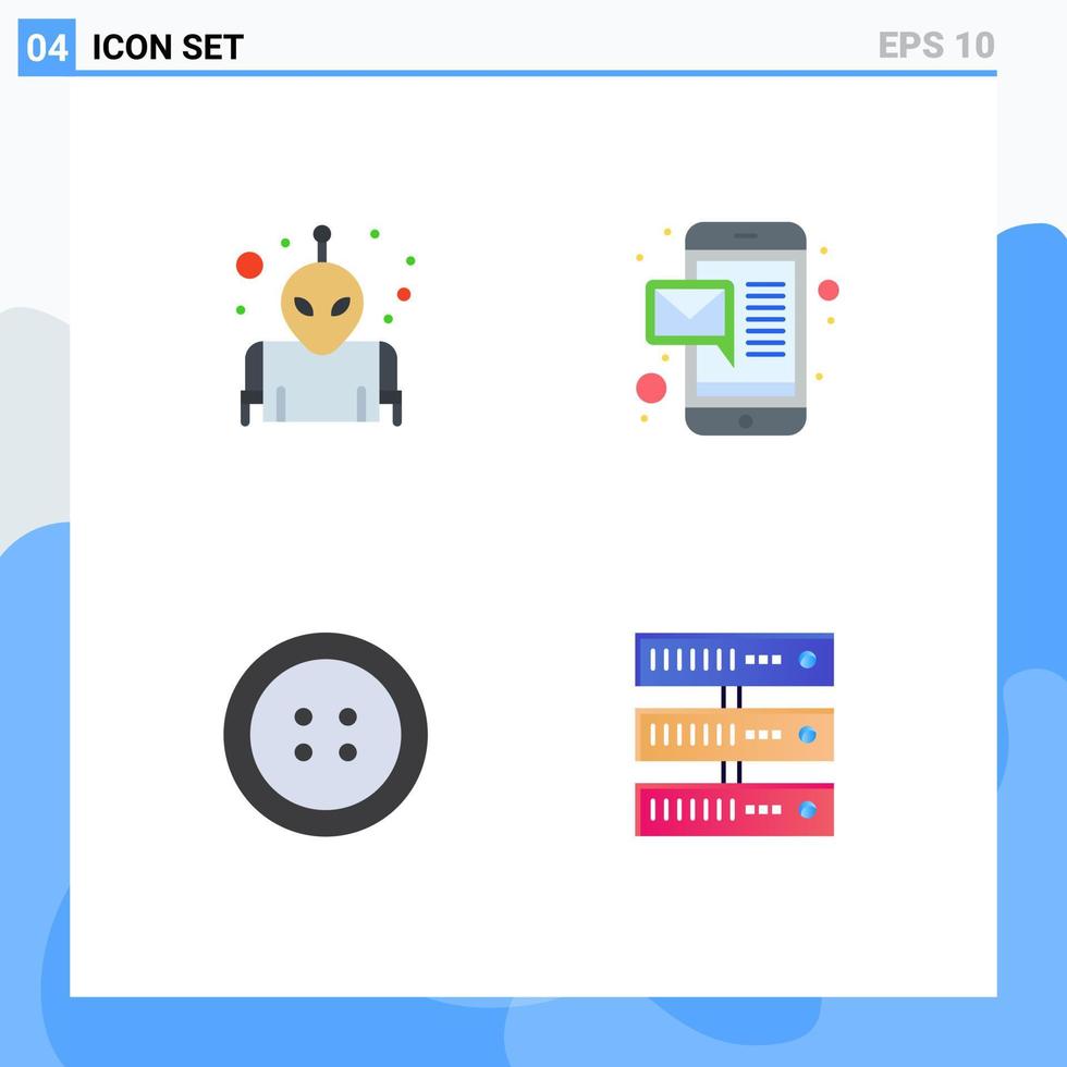 Group of 4 Modern Flat Icons Set for alien data email button network Editable Vector Design Elements