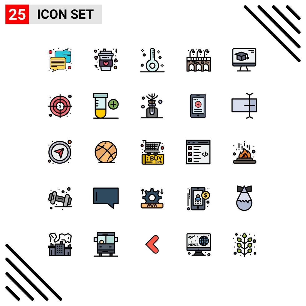 Pack of 25 Modern Filled line Flat Colors Signs and Symbols for Web Print Media such as cap pub disease life medicine Editable Vector Design Elements