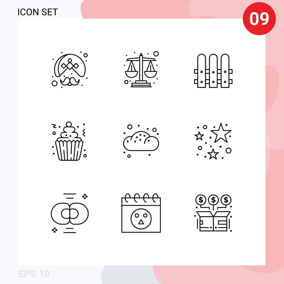 Modern Set of 9 Outlines Pictograph of bread party construction cupcakes cream Editable Vector Design Elements