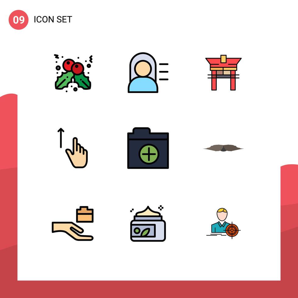 9 Universal Filledline Flat Color Signs Symbols of new add china hand gesture Editable Vector Design Elements
