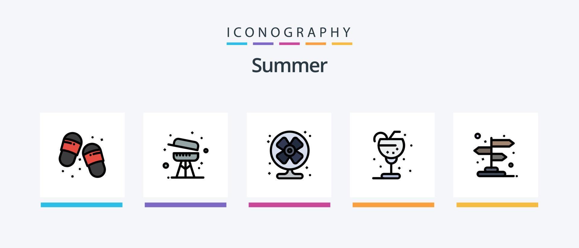 la línea de verano llenó el paquete de 5 iconos, incluido el verano. escafandra autónoma. verano. buceo. estrella. diseño de iconos creativos vector
