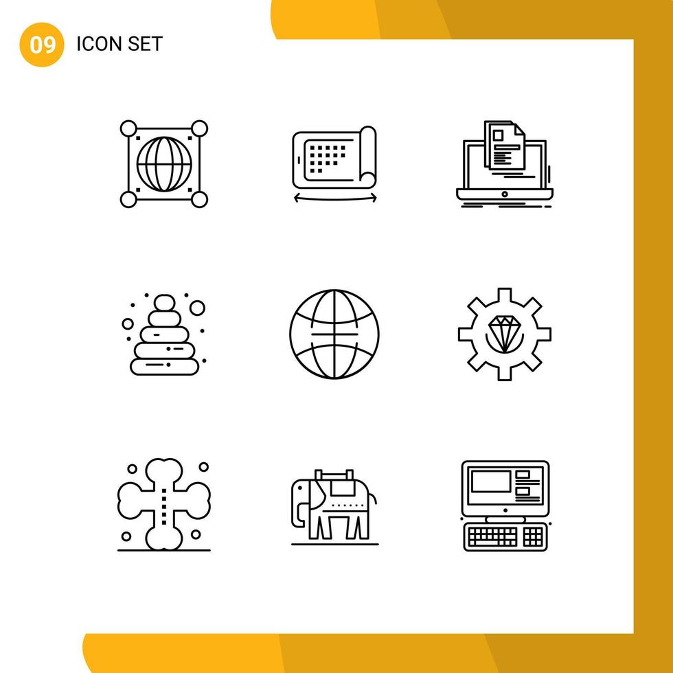 Set of 9 Commercial Outlines pack for globe toy account pyramid resume Editable Vector Design Elements