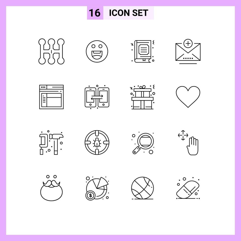 Universal Icon Symbols Group of 16 Modern Outlines of website page study internet address Editable Vector Design Elements