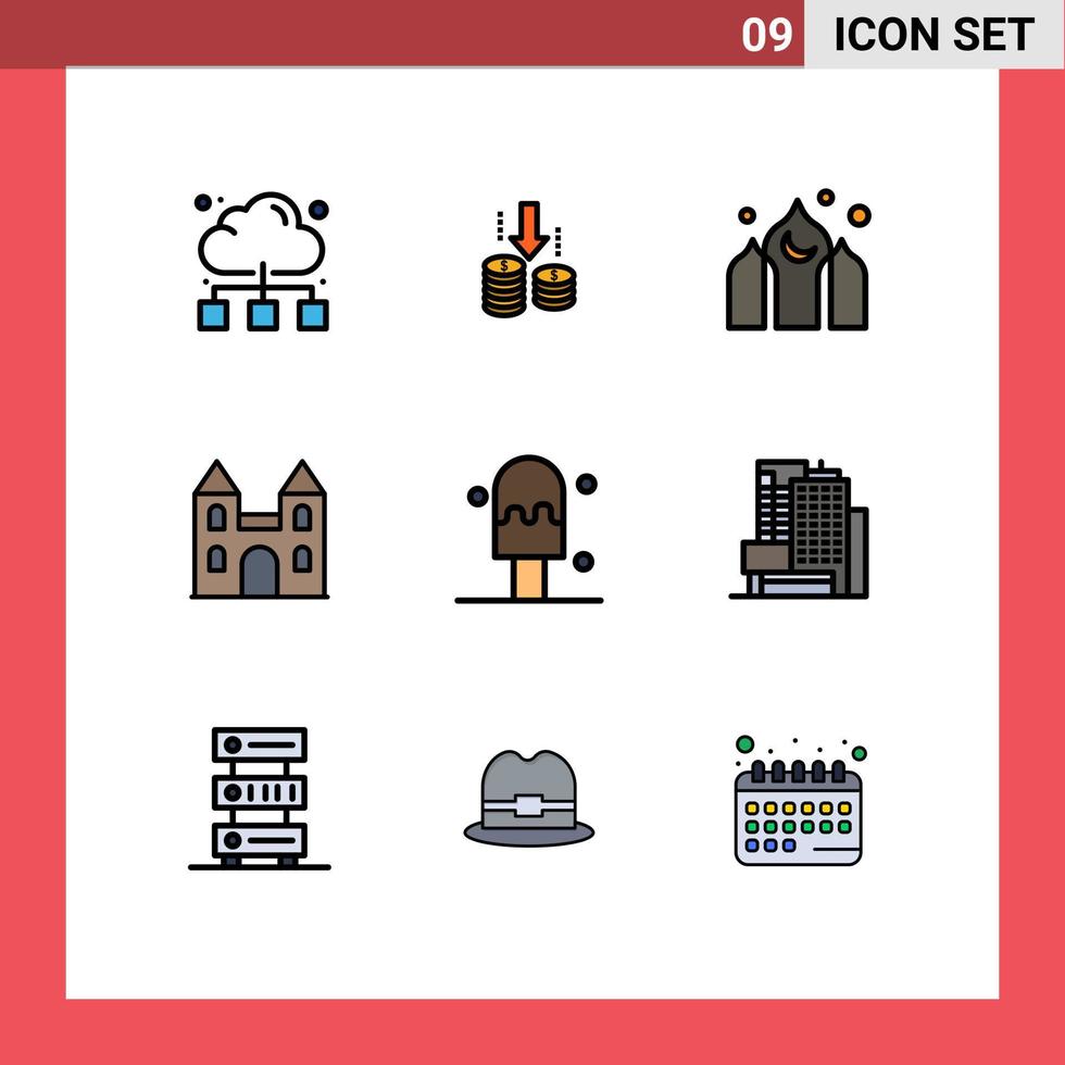 9 Thematic Vector Filledline Flat Colors and Editable Symbols of ice cross architecture church big Editable Vector Design Elements