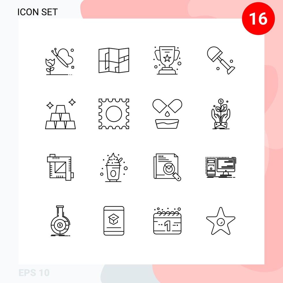 Pictogram Set of 16 Simple Outlines of drug gold champion finance shovels Editable Vector Design Elements