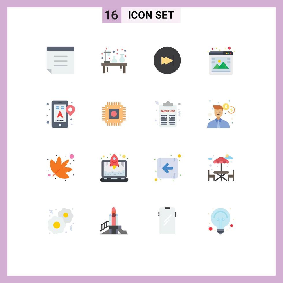 Set of 16 Modern UI Icons Symbols Signs for mobile gps fast browser photo Editable Pack of Creative Vector Design Elements