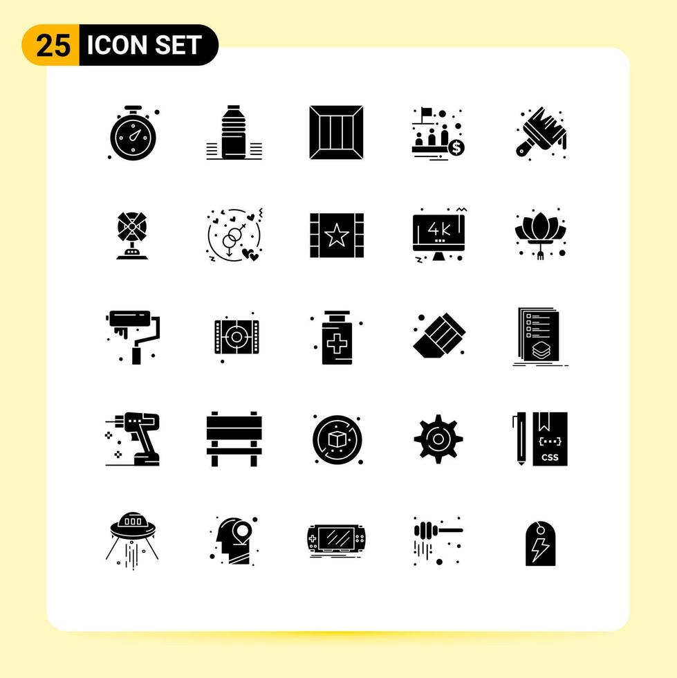 Modern Set of 25 Solid Glyphs Pictograph of trade management box ipo money Editable Vector Design Elements
