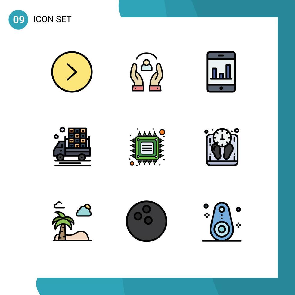 9 Filledline Flat Color concept for Websites Mobile and Apps future chip analytics truck farm Editable Vector Design Elements