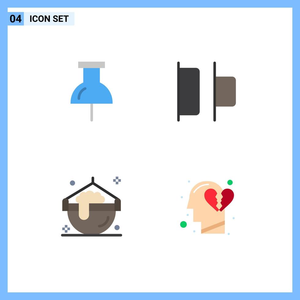 grupo de 4 iconos planos modernos establecidos para la olla de ubicación distribuir cocinar sentir elementos de diseño vectorial editables vector