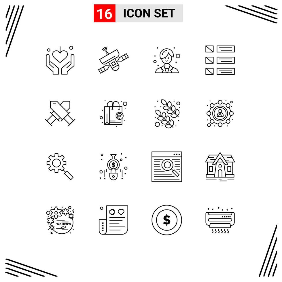 Outline Pack of 16 Universal Symbols of achievement listing signal list design Editable Vector Design Elements