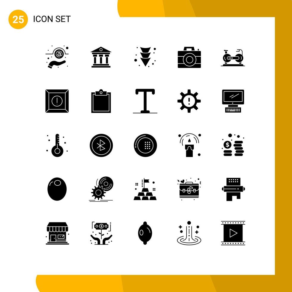Pack of 25 Modern Solid Glyphs Signs and Symbols for Web Print Media such as exercise bicycle arrow technology computer Editable Vector Design Elements