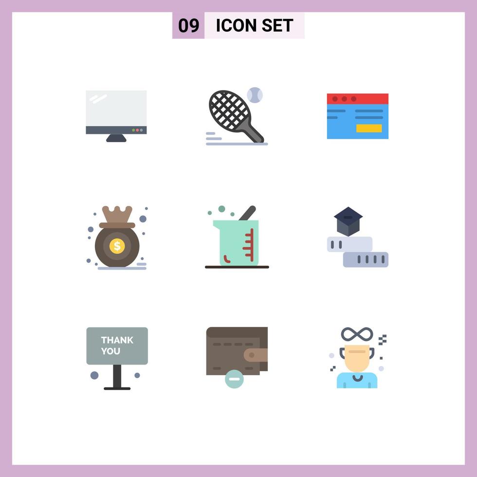 conjunto de colores planos de interfaz móvil de 9 pictogramas de diagrama de crecimiento elementos de diseño vectorial editables de la escuela de gráficos deportivos vector