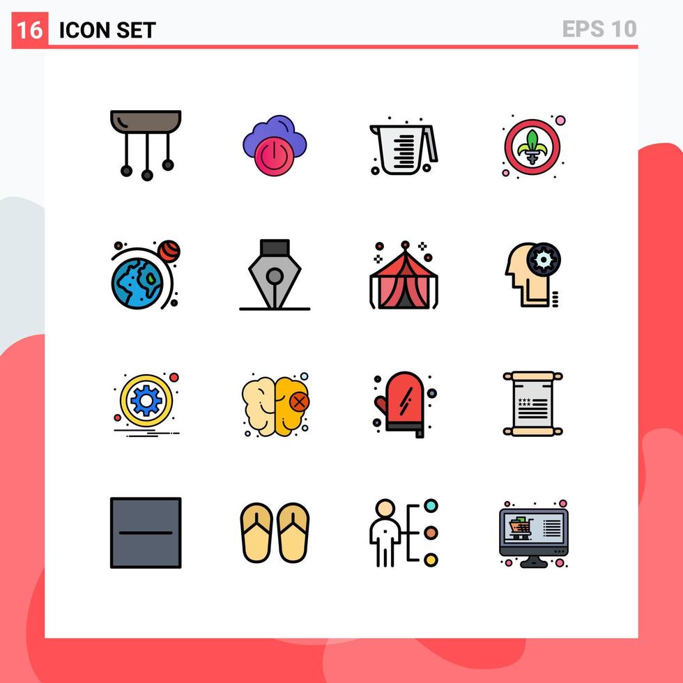 User Interface Pack of 16 Basic Flat Color Filled Lines of astronomy fleur off festival measuring Editable Creative Vector Design Elements