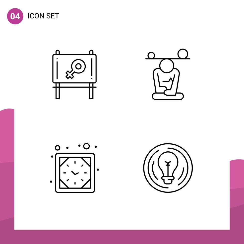 Stock Vector Icon Pack of 4 Line Signs and Symbols for board timer balance mind watch Editable Vector Design Elements