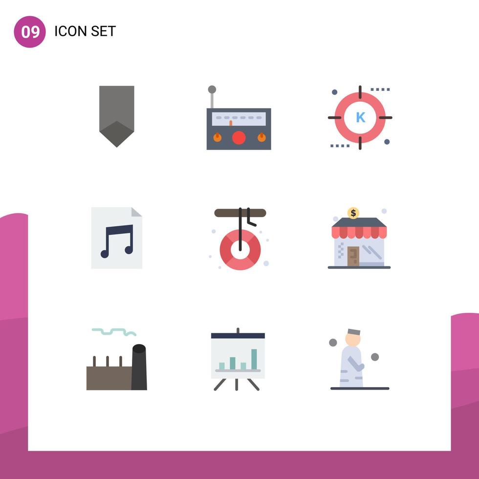 Flat Color Pack of 9 Universal Symbols of boat document radio audio optimization Editable Vector Design Elements