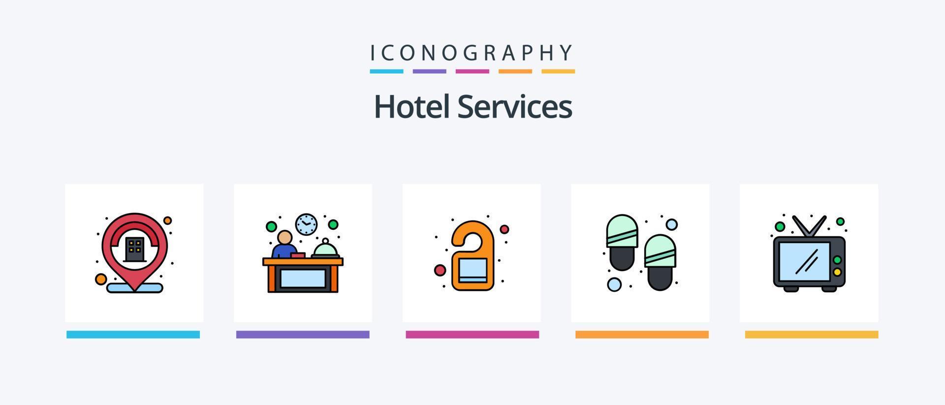 Hotel Services Line Filled 5 Icon Pack Including fast food. reception. cup. manager. male manager. Creative Icons Design vector