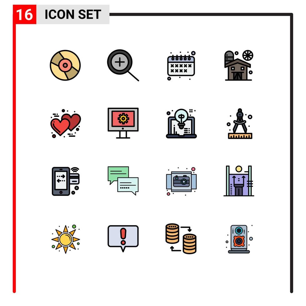 Set of 16 Modern UI Icons Symbols Signs for online support service romantic calendar love farming Editable Creative Vector Design Elements