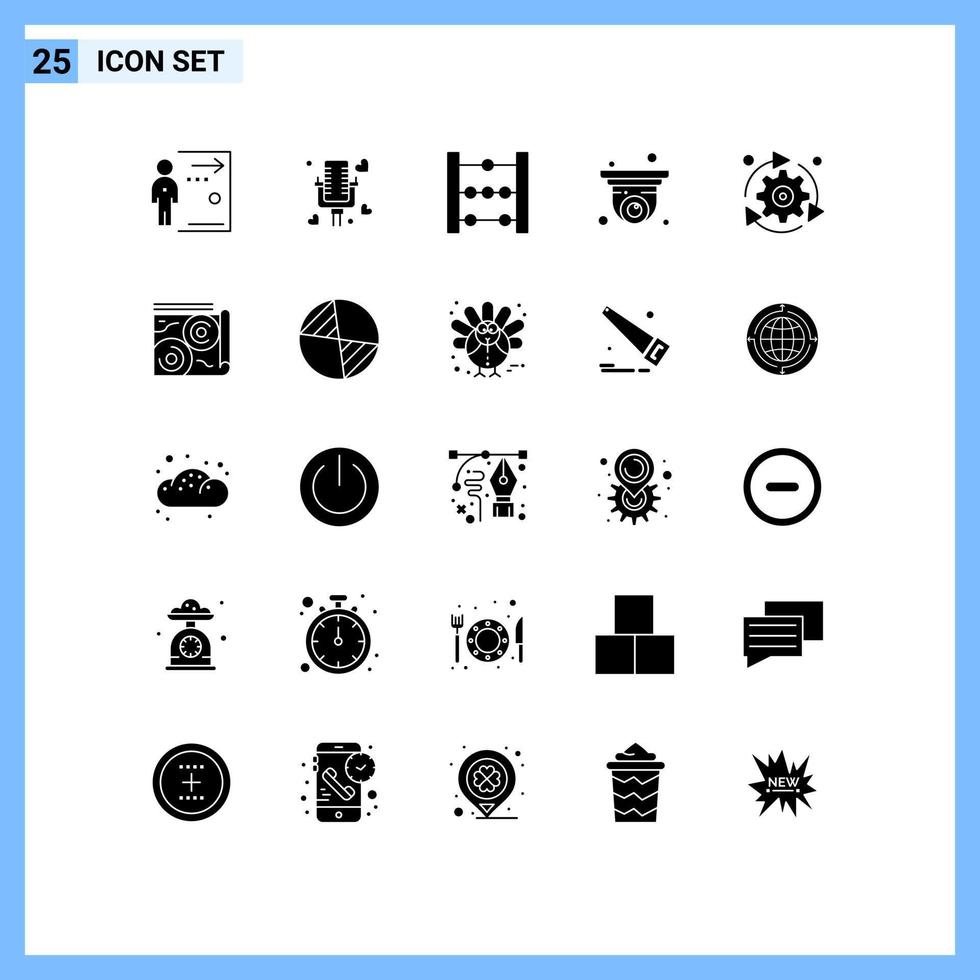 Group of 25 Solid Glyphs Signs and Symbols for arrow security camera wedding security camera Editable Vector Design Elements