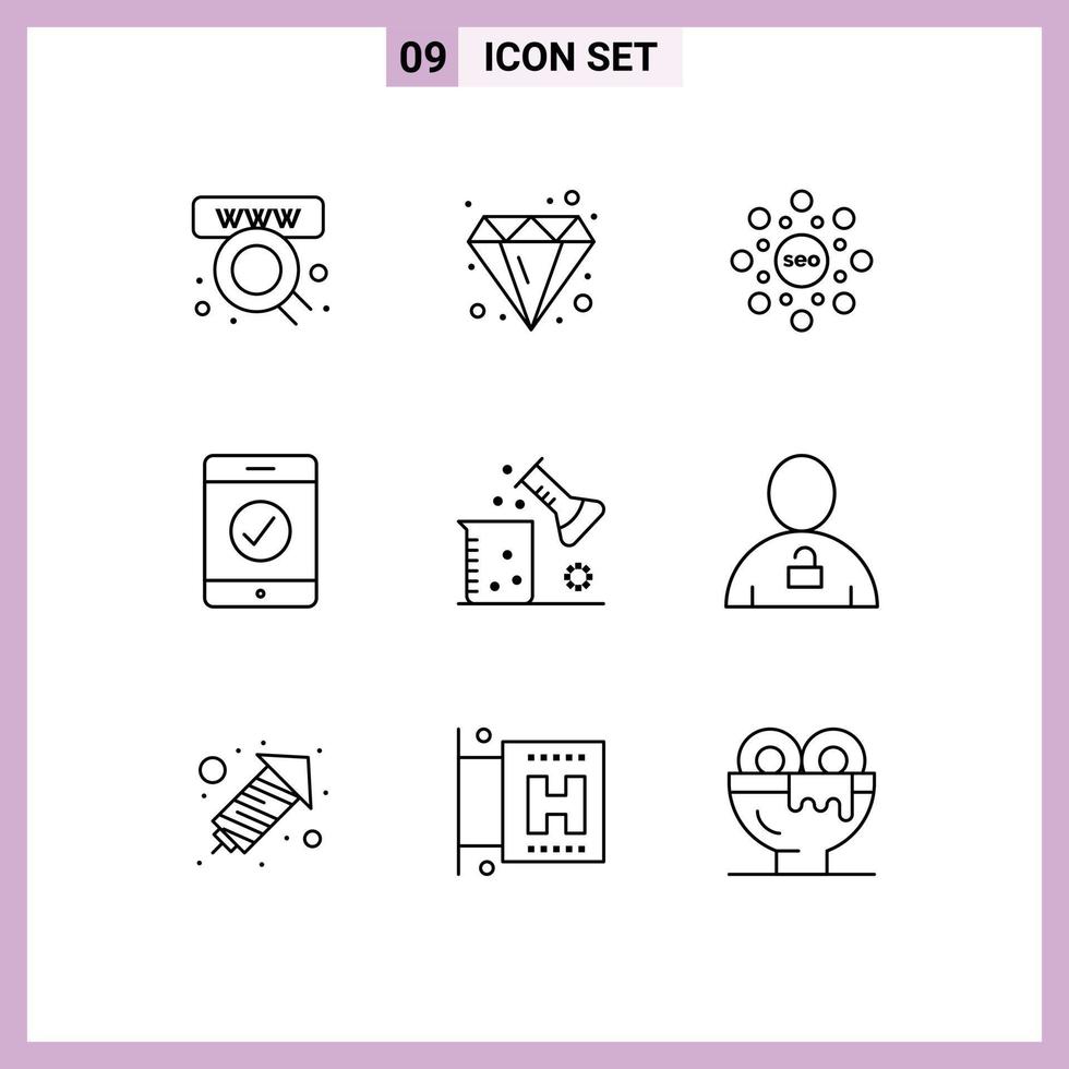 9 Outline concept for Websites Mobile and Apps science of matter chemistry globe chemical science complete Editable Vector Design Elements