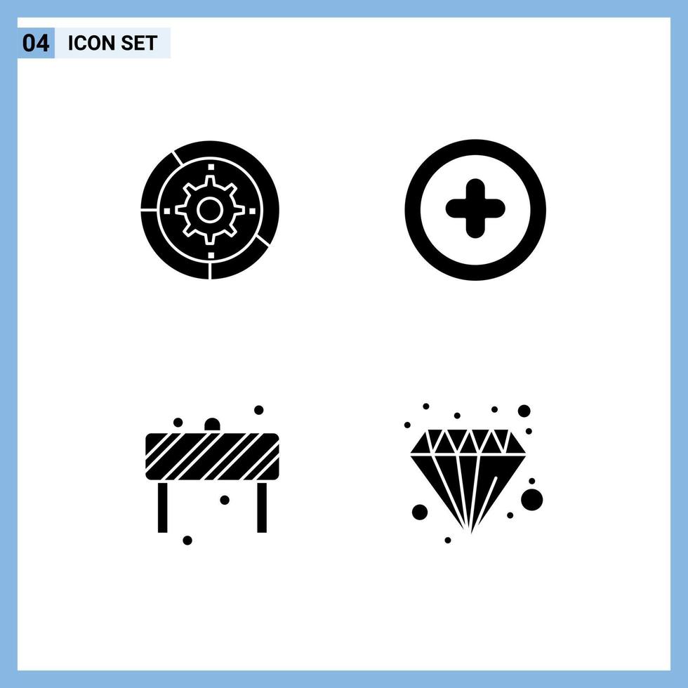 Group of Modern Solid Glyphs Set for gear block engine add sign Editable Vector Design Elements