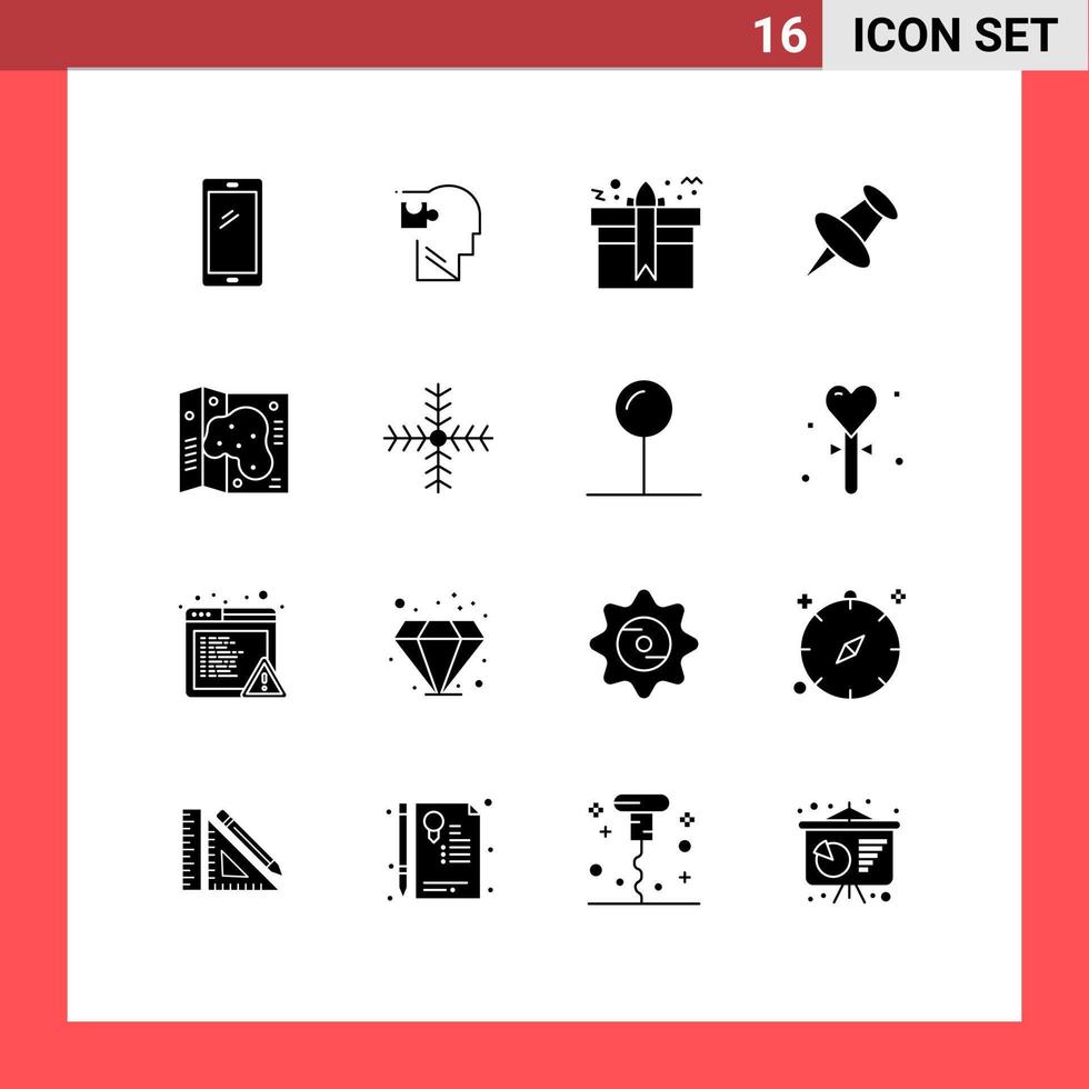 16 Universal Solid Glyphs Set for Web and Mobile Applications mark marker puzzle birthday package Editable Vector Design Elements