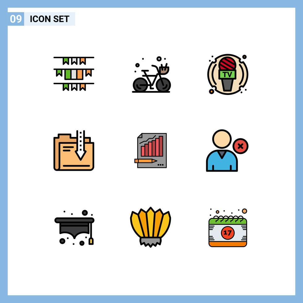 Stock Vector Icon Pack of 9 Line Signs and Symbols for file data summer content news Editable Vector Design Elements