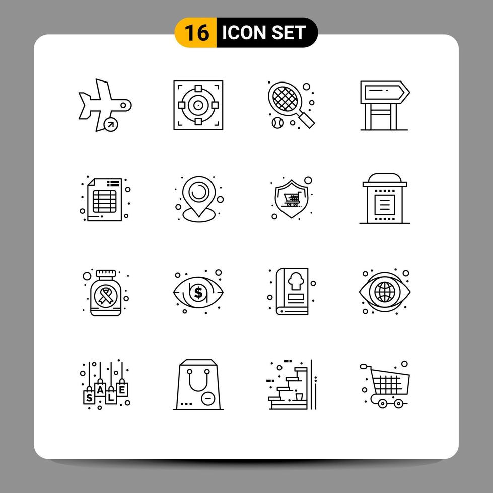 16 iconos creativos signos y símbolos modernos de la motivación de la marca dirección de la ubicación del objetivo elementos de diseño vectorial editables vector