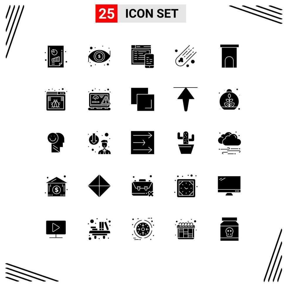 Group of 25 Solid Glyphs Signs and Symbols for house architecture responsive space asteroid Editable Vector Design Elements